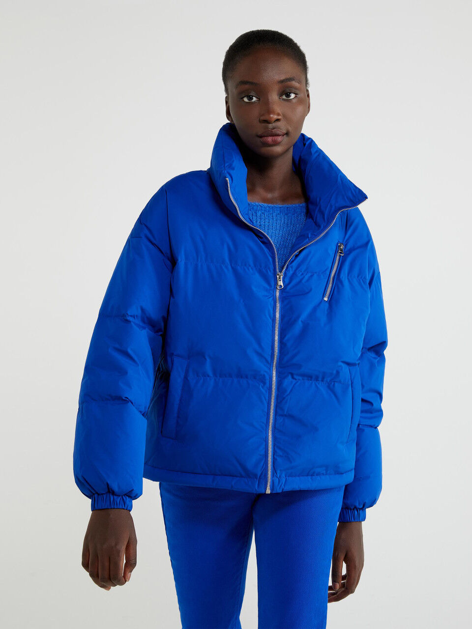 cobalt blue puffer jacket