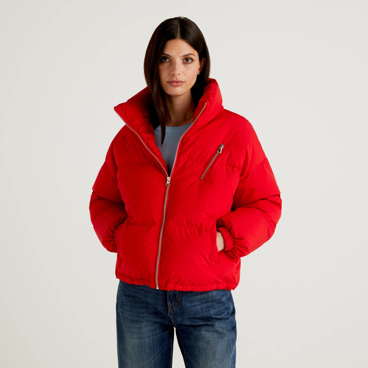 Short padded jacket with high neck